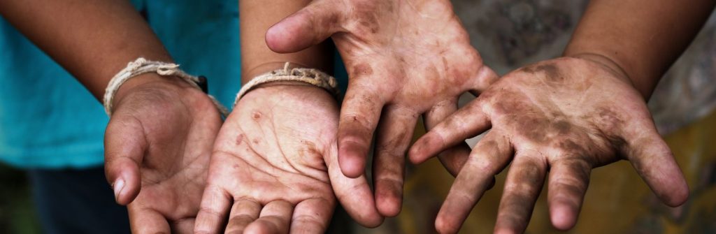 Childrens dirty hands