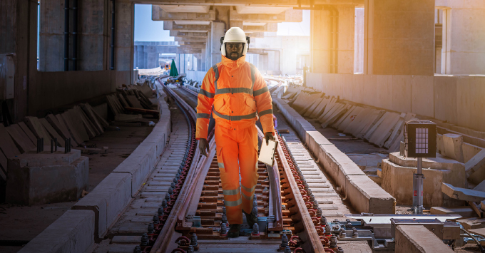 Man wearing PPE in a tunnel 