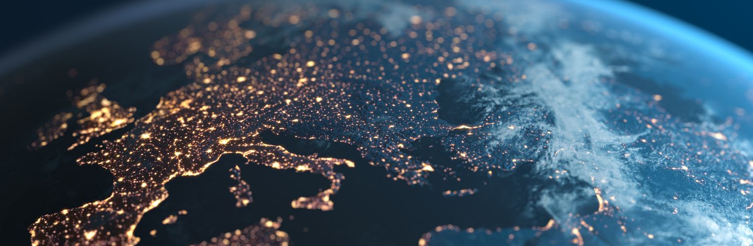 close up image of the globe at night
